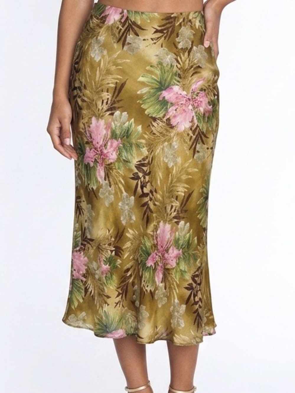 Charter Club Brown Floral Midi Skirt Size 12 Pink Green A-Line Casual